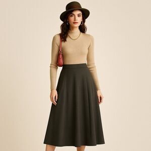 Vintage Dark Gray Midi Skirt L A-Line Back Zip USA Made Quiet Luxury 90s